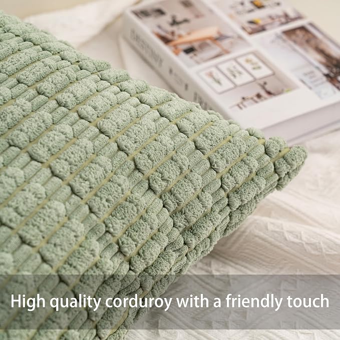 Pack of 2 Christmas Green Corduroy Decorative Throw Pillow Covers 24x24 Inch - Image 2