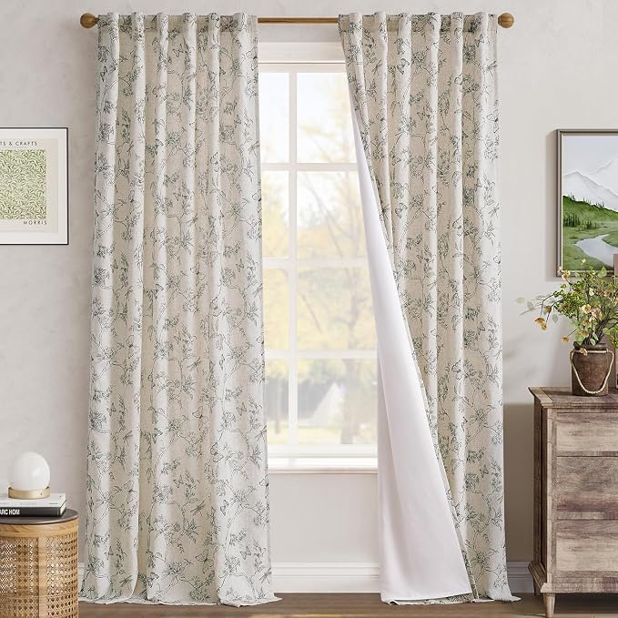 jinchan Floral Curtains Lined Linen Blend Curtain - Image 7