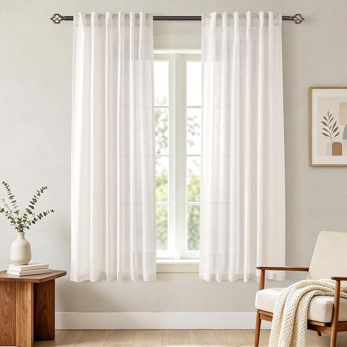 Cream Linen Curtains 63 inch Length 2 Panel Set by Jolilight