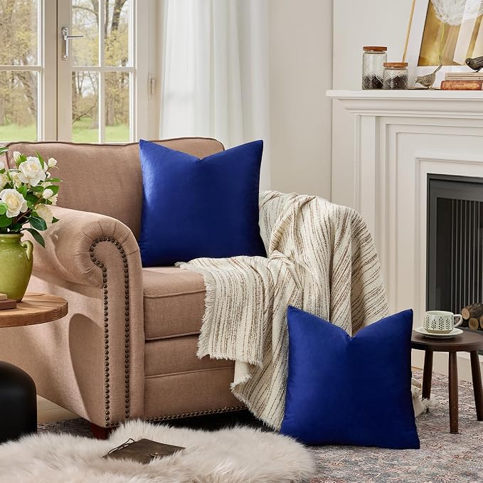 GIGIZAZA Royal Blue Velvet Decorative Throw Pillow Covers - Image 3