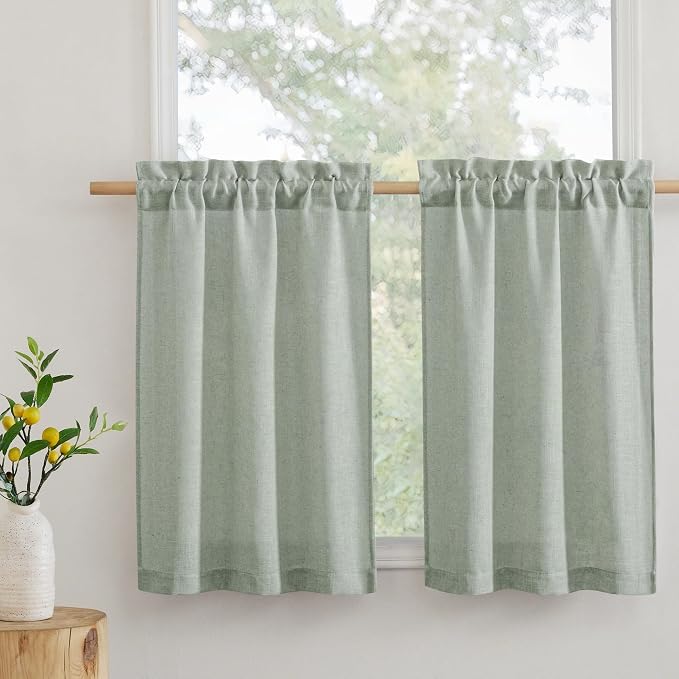 RYB HOME Cafe Curtains 24 inches Length, Linen Sheer Short Curtains by RYBHOME