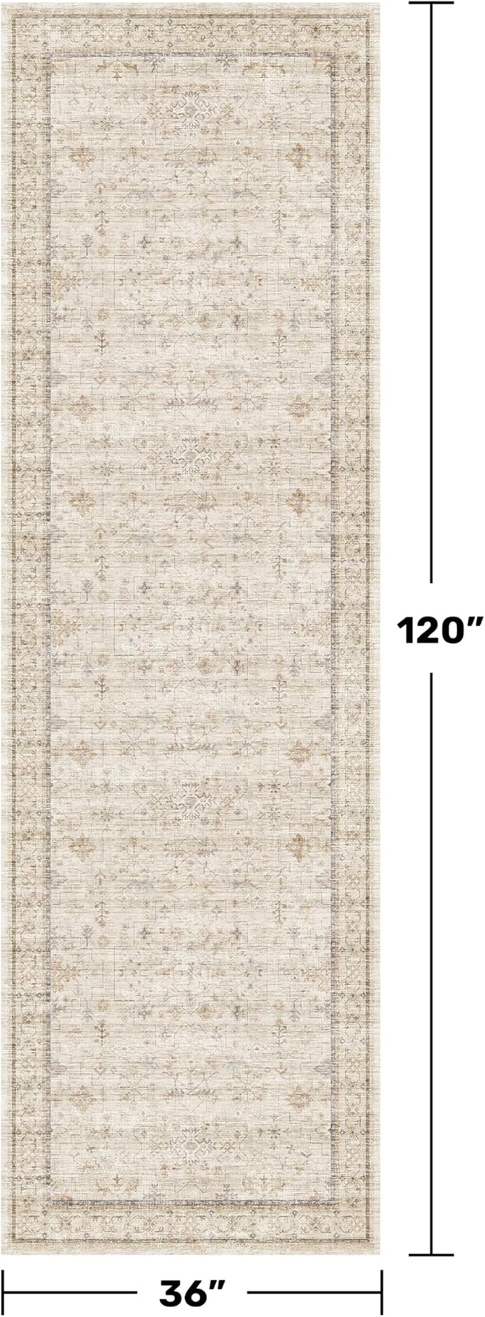 Beige 3x10 Washable Long Hallway Runner Rug Non Slip, Stain & Fade Resistant - Image 2