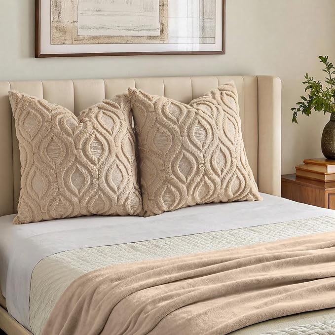 decorUhome Throw Pillow Covers 26x26 Inch Set of 2, Soft Plush Faux Wool Light - Image 7