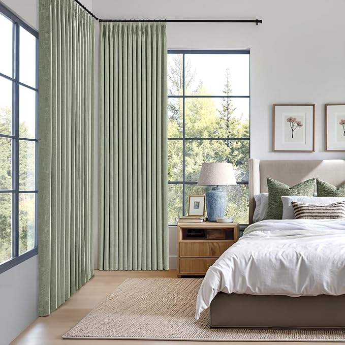 MIULEE Sage Green Pinch Pleated 100% Blackout Linen Curtains 40x108 Inches | - Image 2
