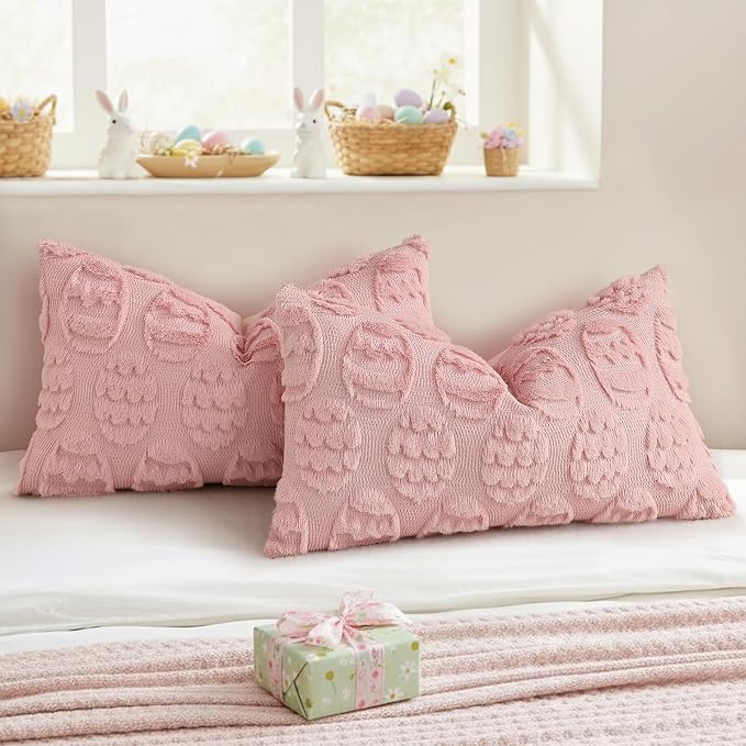 decorUhome Easter Pink Egg Pillow Covers 12x20 Inch Set of 2, Soft Plush Faux - Image 6