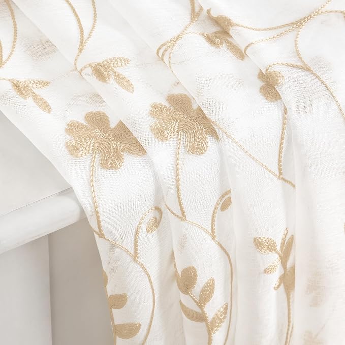 HOMEIDEAS Yellow Sheer Curtains 96 Inches Long 2 Panels Yellow and White - Image 4