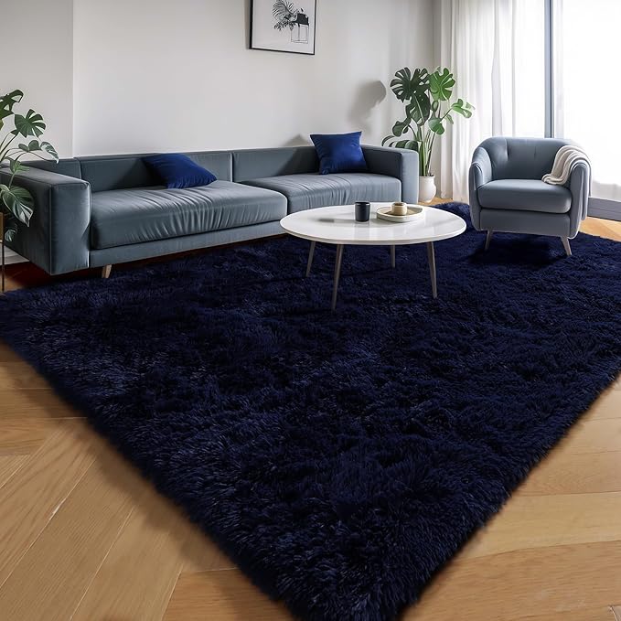 Navy Blue Rug 4x6, Fluffy Dark Blue Rugs - Image 3