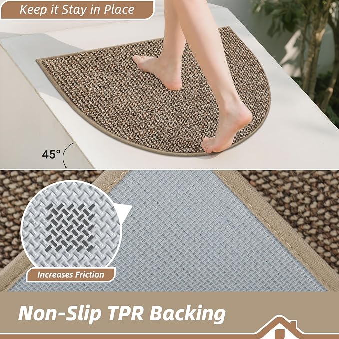 BEQHAUSE Dirt Trapper Door Mat 24" x 36" Half Circle Non Slip Rugs, Taupe | - Image 4