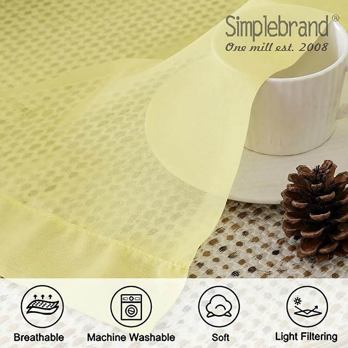 Simplebrand Light Yellow Rod Pocket Top Solid Voile Sheer Curtains - Image 5