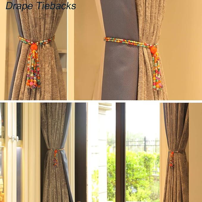 Magnetic Curtain Tiebacks, 2 Pack Colorful Agate Tassel Curtain Drapery - Image 4