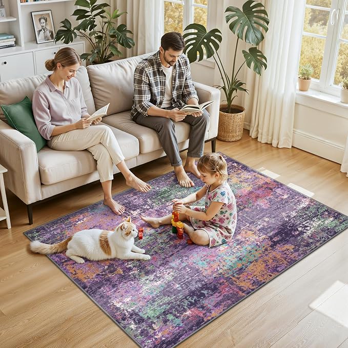 Washable Area Rugs 4'x6' Non-Slip Modern Abstract Soft - Image 2