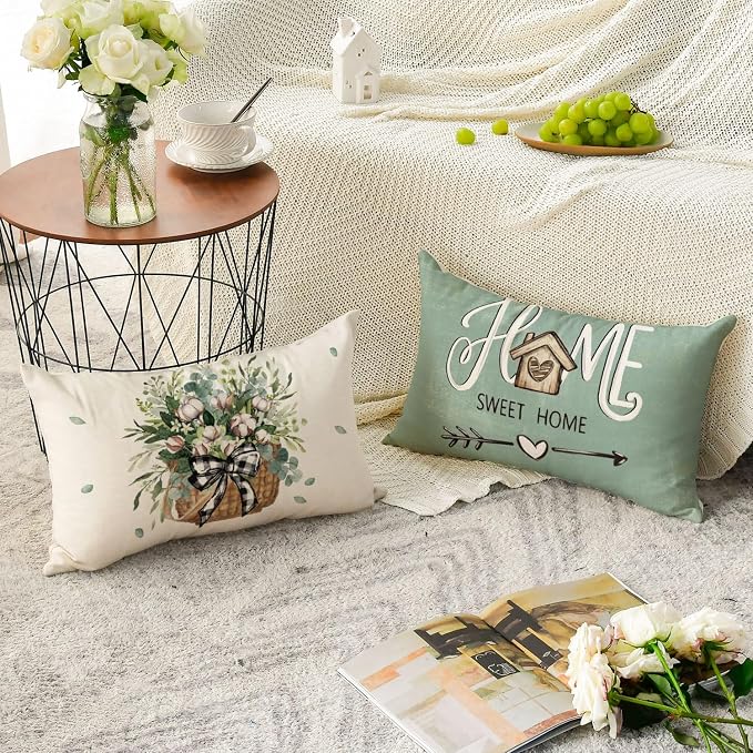 AVOIN colorlife Bless Our Home Farmhouse Eucalyptus Leaves Throw Pillow Covers - Image 3