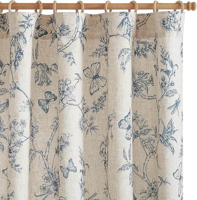 jinchan Floral Curtains Lined Linen Blend Curtain by JINCHAN