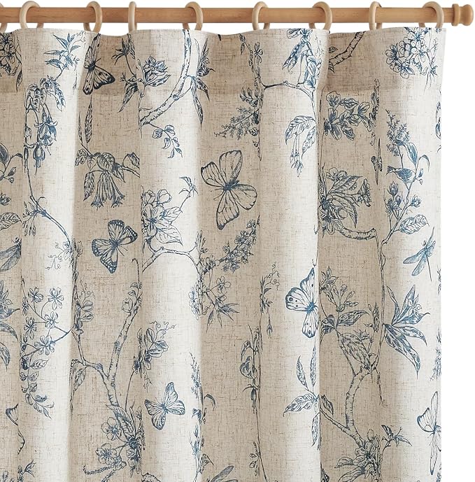 jinchan Floral Curtains Lined Linen Blend Curtain by JINCHAN