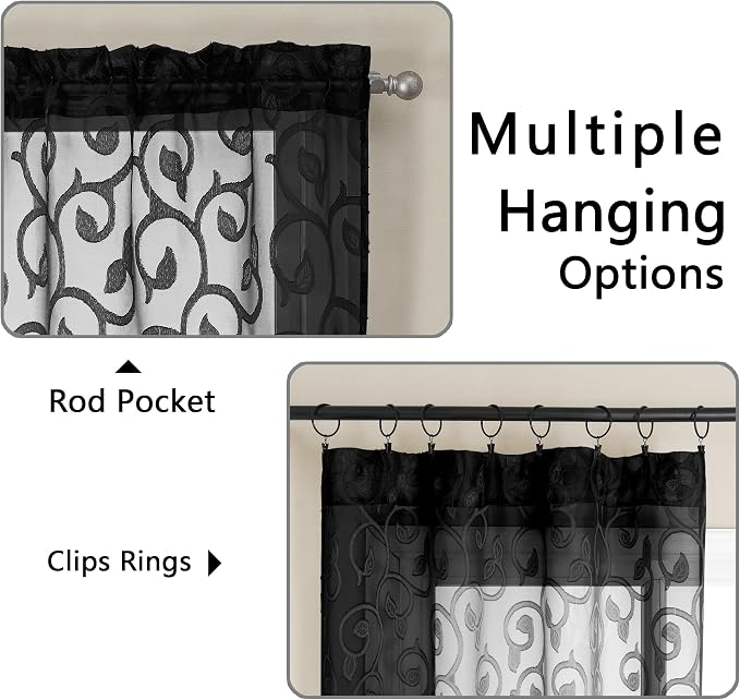 OWENIE Furman Black Sheer Curtains 84 inches Long - Image 4