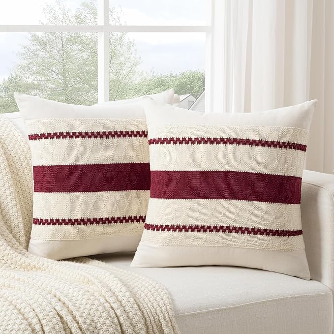 Fancy Homi Set of 1 Burgundy Boho Euro Decorative Throw Pillow Covers 26x26 Inch - Image 2