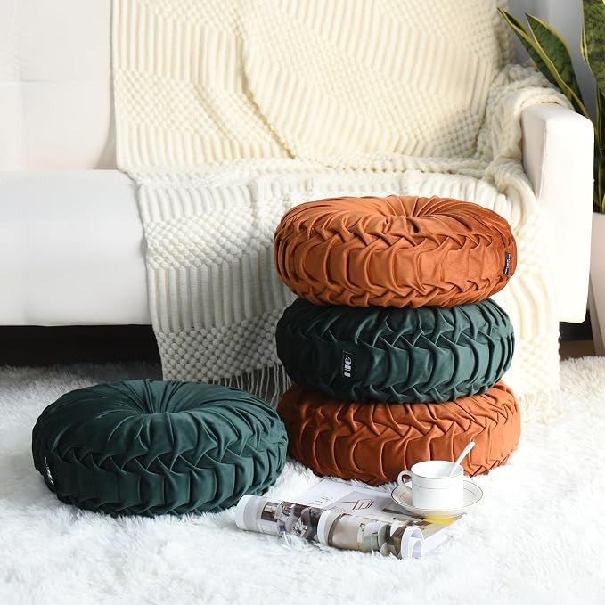 HIG Set of 2 Decorative Round Pleated Throw Pillows, Classy Accent Pumpkin - Image 5