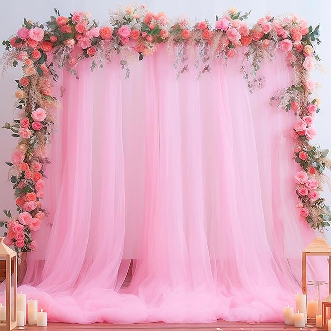 Pink Sheer Backdrop Curtains for Girls Baby Shower Gender Reveal Birthday Party by Suppromo