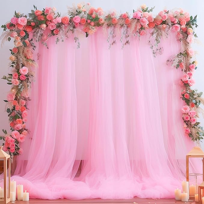 10ft x 12ft Pink Tulle Backdrop Curtain - Image 8