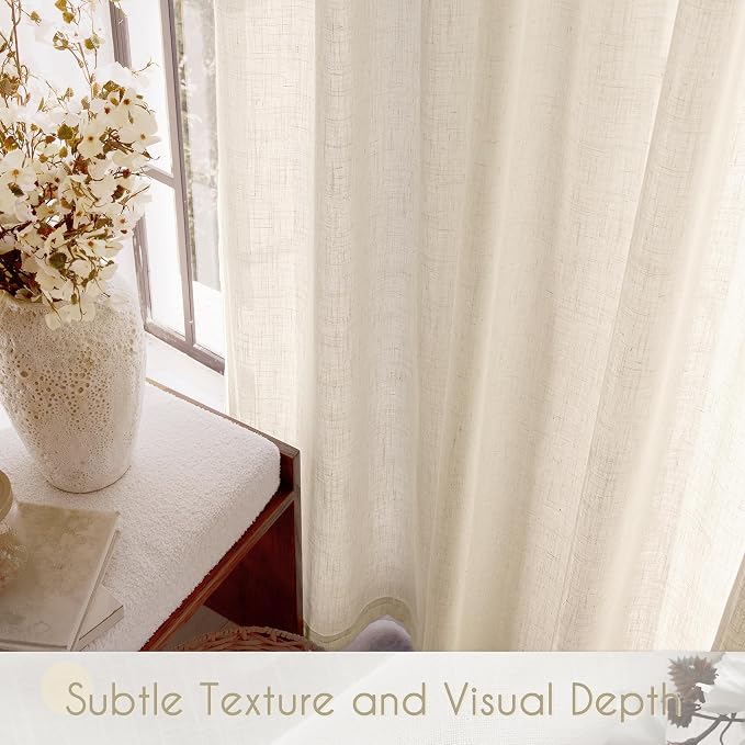 Apricot Linen Curtain 84 inch Length 2 Panels Set Back Tab Light Filtering - Image 4