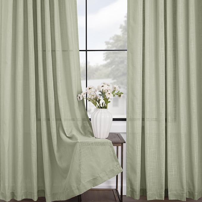 Linen Blend Sage Green Curtains 63 inch Length 2 Panels - Image 3