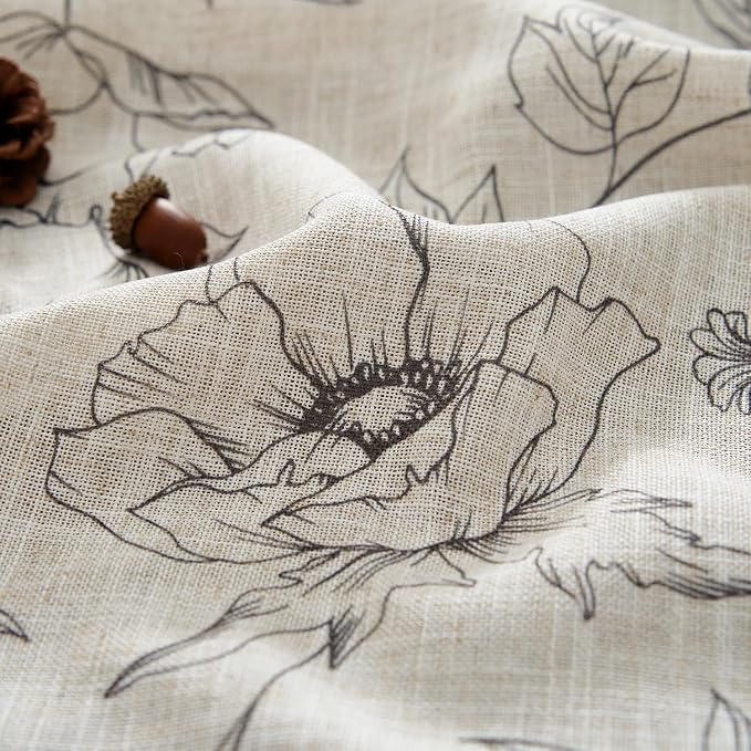 jinchan Floral Linen Curtains for Living Room 63 Inch Length Grey Flower - Image 4