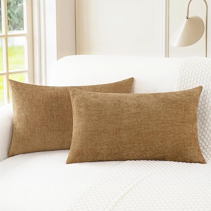 CaliTime Throw Pillow Covers Decorative 12 X 20 Inches Pack of 2 Cozy Chenille by CaliTime