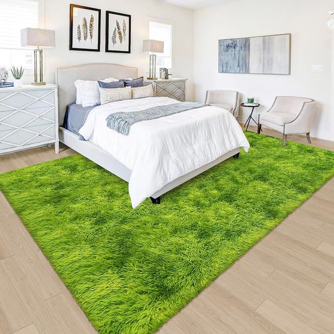 Green Tie-Dyed Rug for Living Room 5x8 Fluffy Area Rug Mat Bedside Throw Rug by JiaoBaba