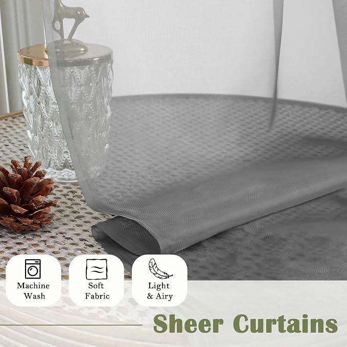 Lecloud Charcoal Grey Sheer Curtains - Image 8