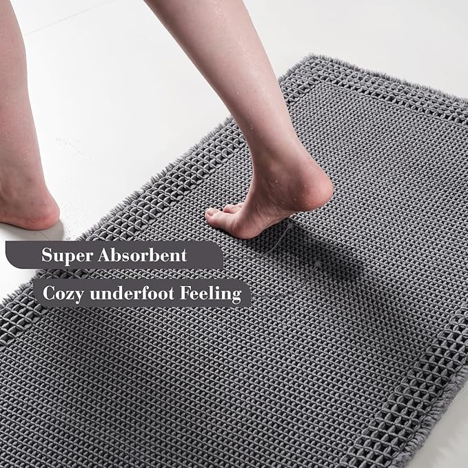 RESARE Waffle Bath Mat for Bathroom, Super Absorbent Bathroom Rugs Non Slip - Image 3