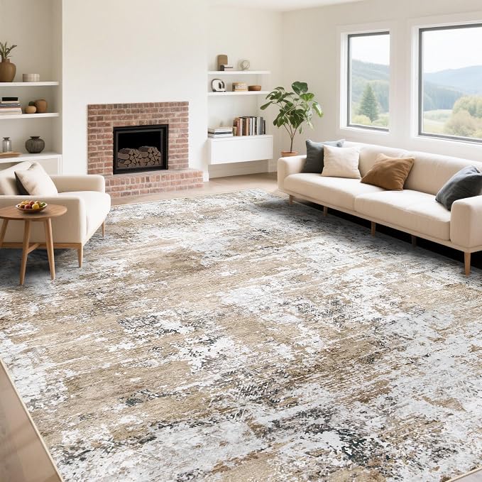 9x12 Area Rug for Living Room, Washable Modern Abstract Large Area Rug Neutral by XLUEZ