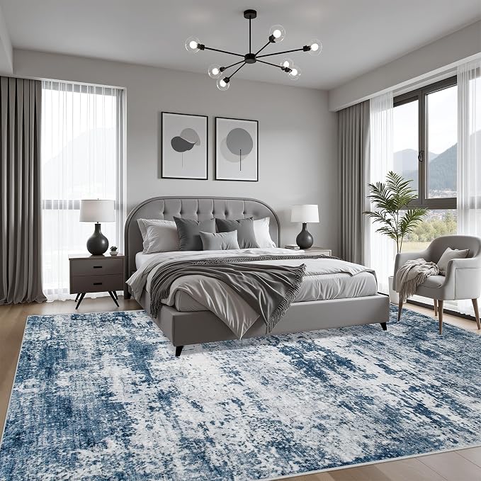 10x14 Area Rug Living Room Rug: Washable Modern Abstract Soft Thin Rug Indoor - Image 3