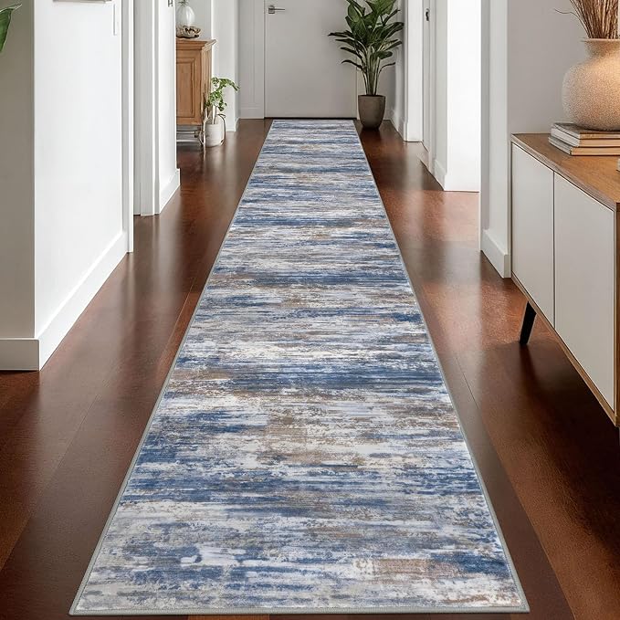 KOZYFLY Modern Abstract Washable Rug Runner 2.6x18 Hallway Rug Runner Non-Slip by KOZYFLY