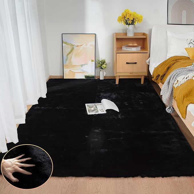 ORINOVA Black Fluffy Rug 5x7 Area Rugs by ORINOVA