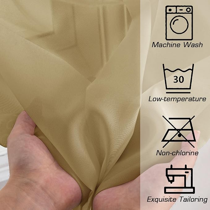 OWENIE Gold Sheer Curtains, 63 Inch Length 2 Panels Set, Soft Voile Drapes - Image 3