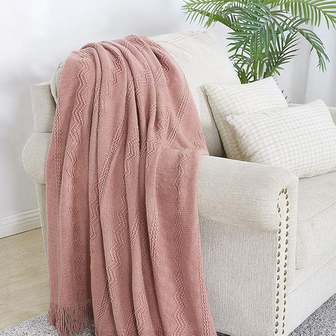 BOURINA Coral Pink Throw Blanket 60 x80 Inches Textured Solid Soft Sofa Throw - Image 3
