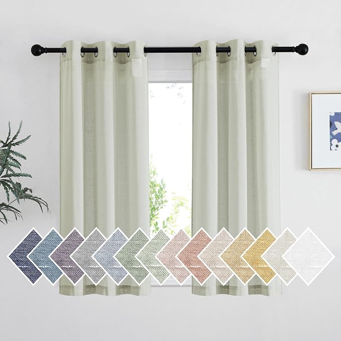 NICETOWN Sage Green Sheer Curtains 48 inches Long, Grommet Linen Blend Semi by NICETOWN