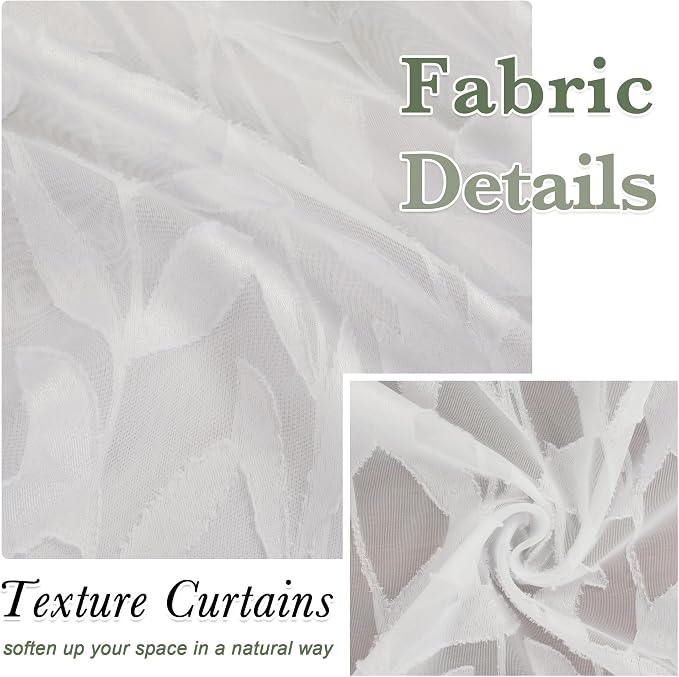 Lecloud Leia 2 PCS Ivory Sheer Kitchen Curtains 36 Inch Length, Breathable Clip - Image 4
