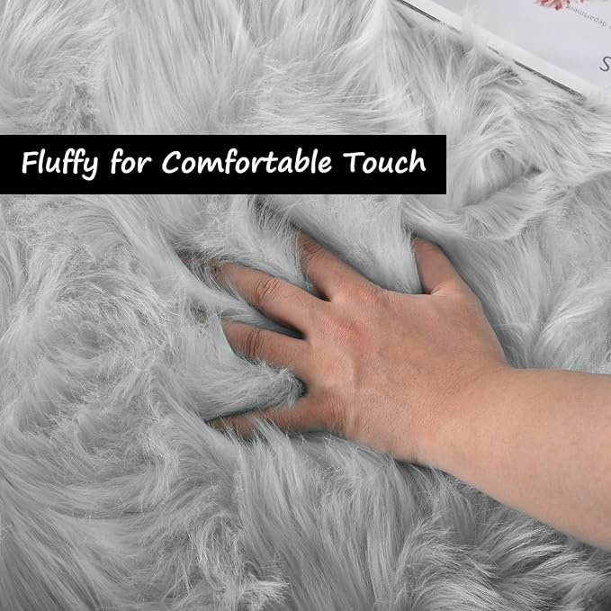Goolela Grey Sheepskin Area Rug 10x12 Gray Fluffy Fuzzy Furry Carpet - Image 4