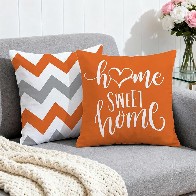 Hexagram Geometric Orange Pillow Covers 20x20 Set of 4, Decorative Outdoor Boho - Image 2