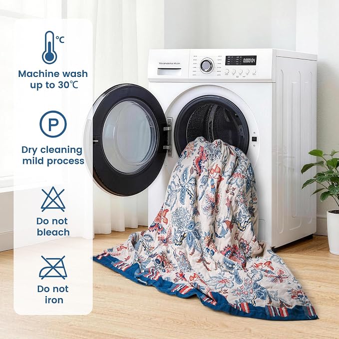 MSGKV Boho Throw Blanket 90"x108" 100% Cotton Floral Blanket - Image 7