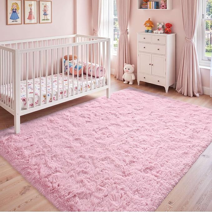 4x6 Ft Pink Rugs for Bedroom Girls, Shag Fluffy Area Rug for Living Room - Image 3