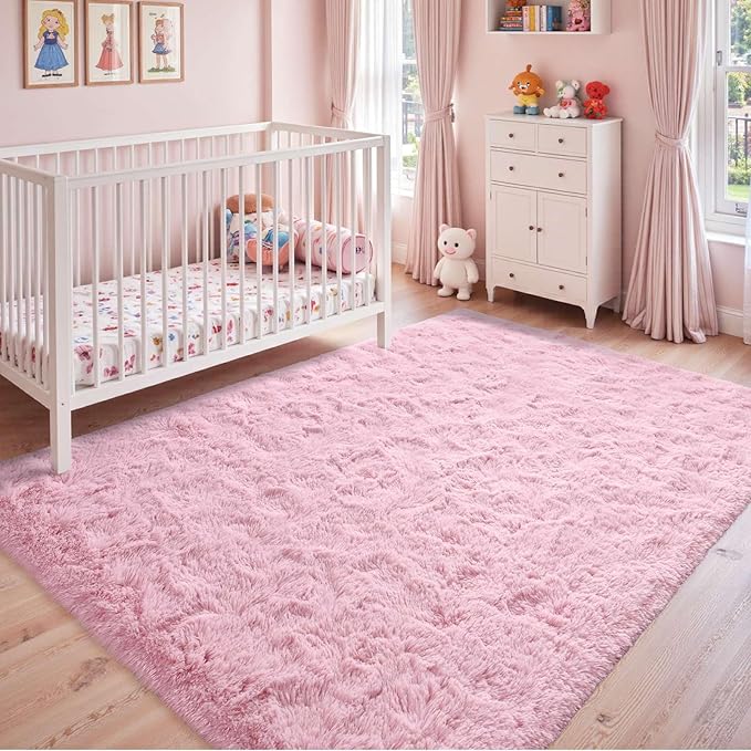 8x10 Ft Extra Large Pink Rugs for Living Room Girls, Shag Fluffy Area Rug for - Image 3