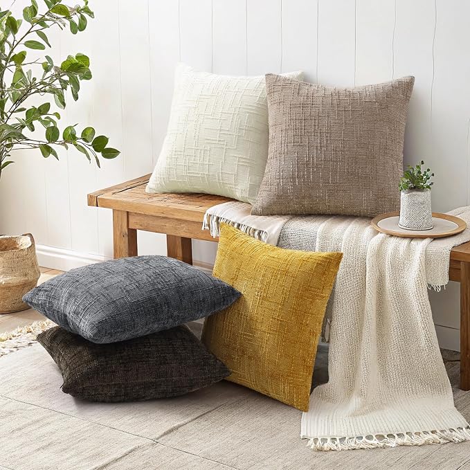decorUhome Oatmeal Chenille Throw Pillow Covers 20x20 Set of 2 Textured Soft - Image 6