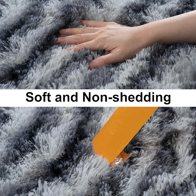Soft Runner Rugs for Bedroom Hallways, 2x3 Black and White Fluffy Shag Throw - Image 6