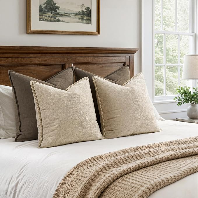 MIULEE Decorative Euro Sham Pillow Covers 26x26 Inch Beige 2 Pack | Neutral - Image 6