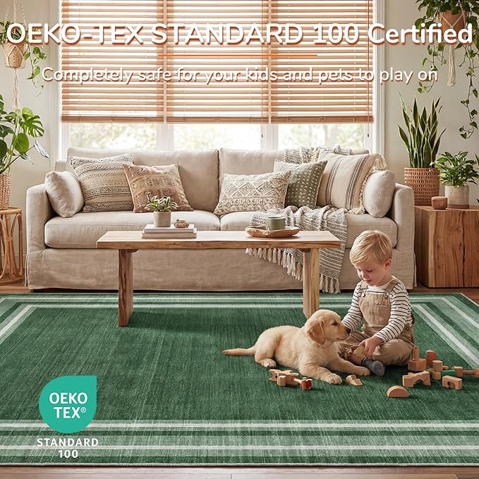 OPPODREAM Border Soft Area Rugs 5x7, Washable Green Rug - Image 3