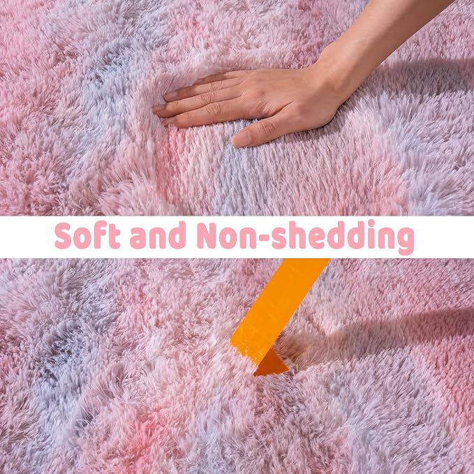 Soft Runner Rugs for Bedroom Hallways, 2x4 Abstract Pink Fluffy Shag Throw Area - Image 6