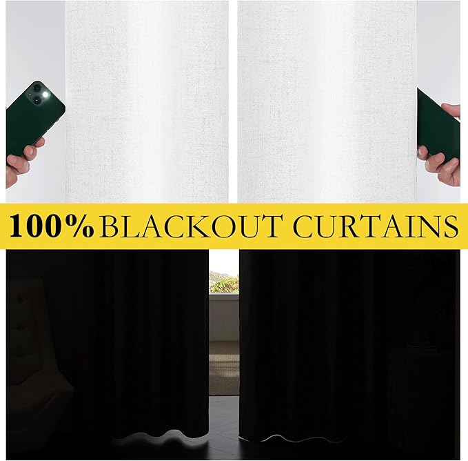 NICETOWN Greyish White 100% Blackout Linen Curtains 84" Long, Farmhouse Thick - Image 4