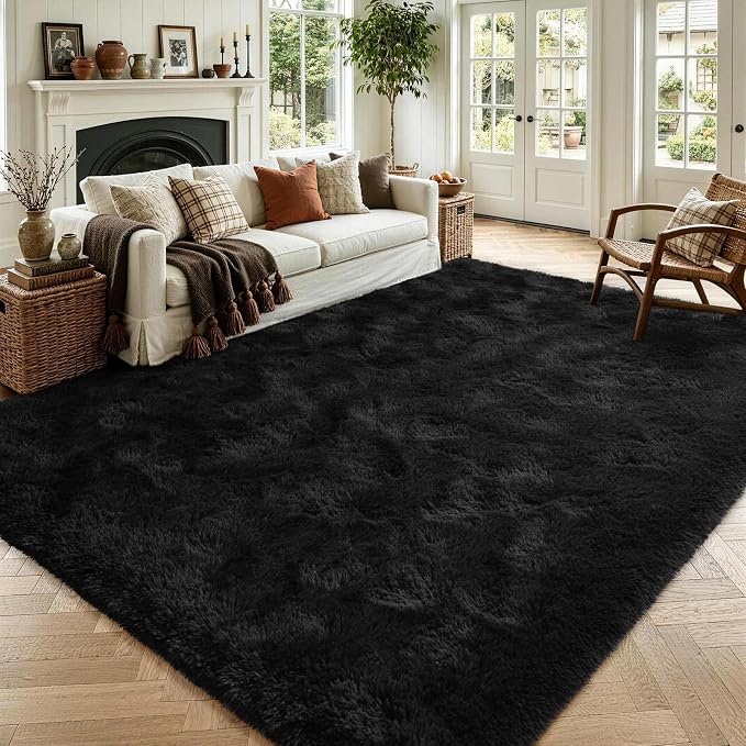 5x7 Black Fluffy Soft Area Rug Non-Slip by ModernHomeDecor